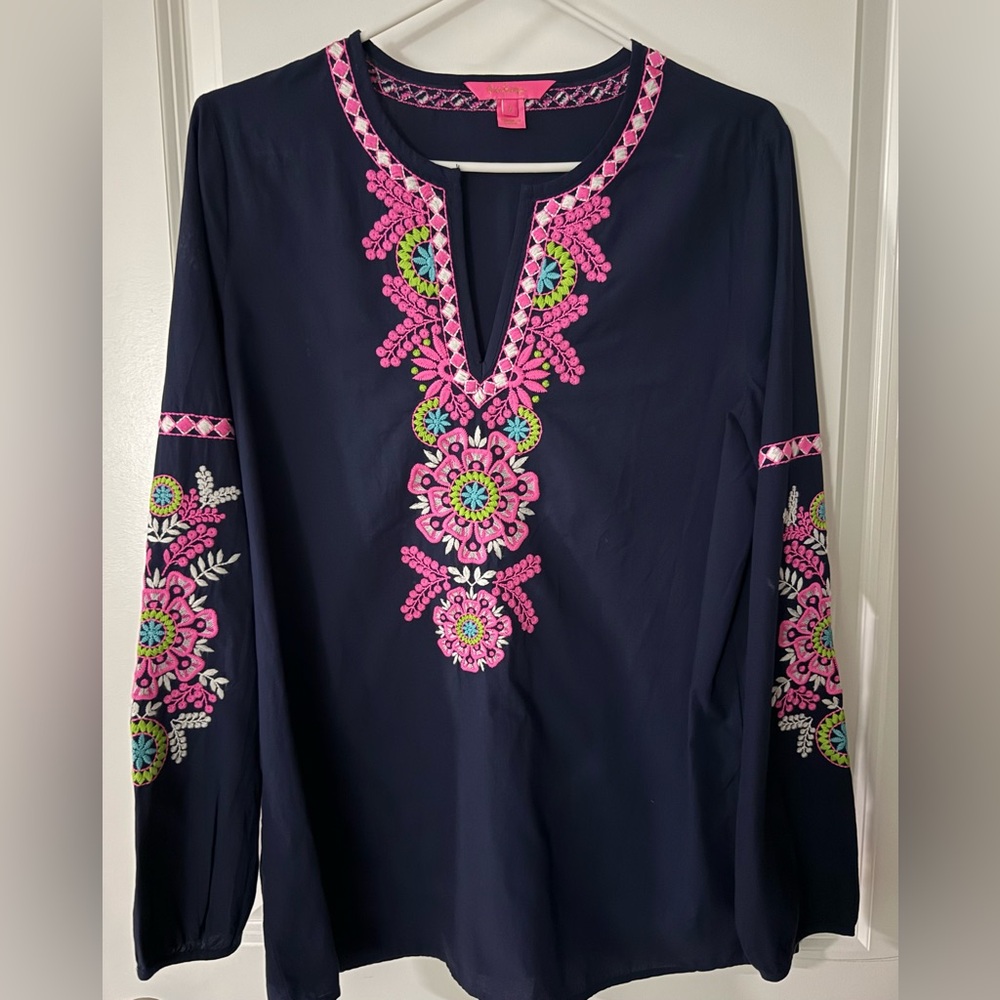 Lilly Pulitzer Blue Embellished Long Sleeve Tunic